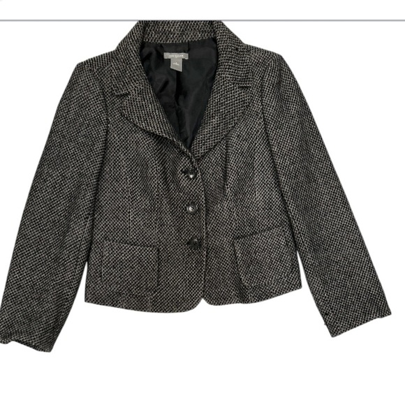 Ann Taylor Women's Black‎ and Gray Houndstooth Notched Collar Jacket, Size 14. - Picture 1 of 7